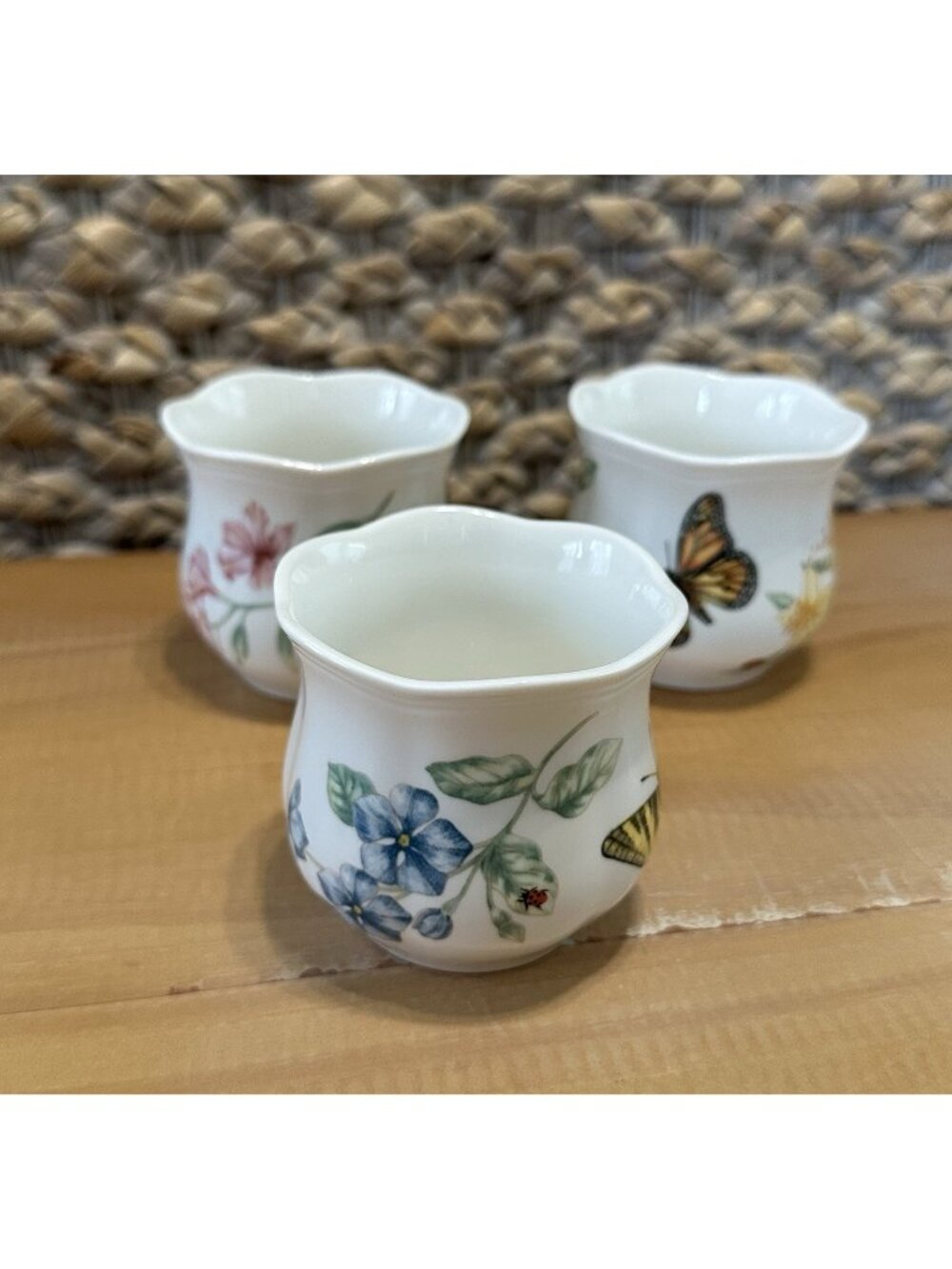 Set of 3 Lenox Butterfly Meadow Porcelain Votive Candleholders 2.5” Cottagecore